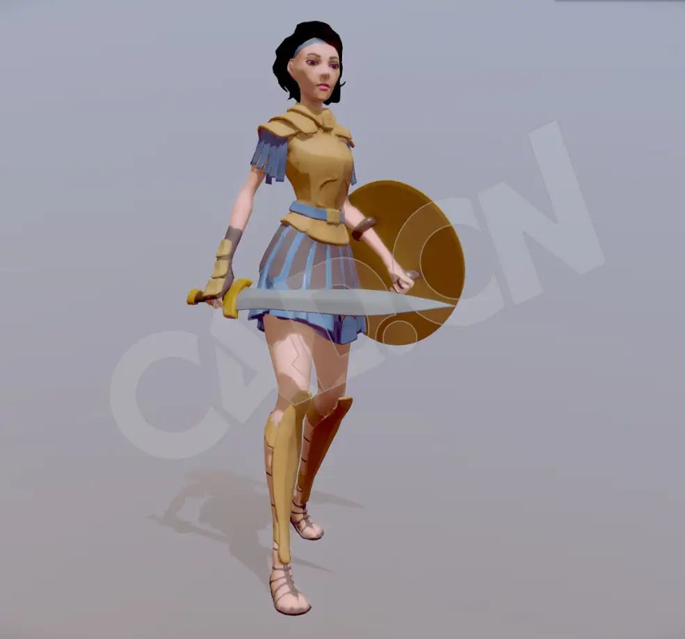 手拿宝剑盾牌的卡通女战士C4D模型 - C4D之家 - 54.jpg