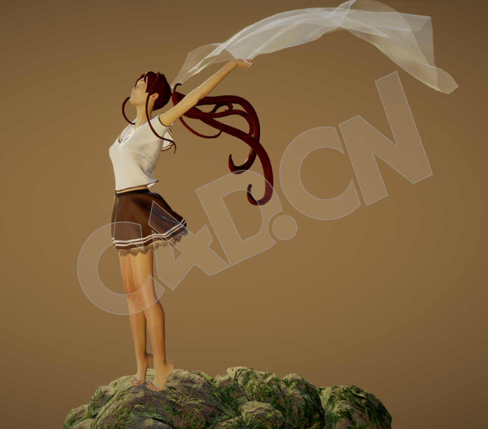 女子仰头双手拿着丝巾举起向着天空C4D模型 Blanket In The Wind - C4D之家 - 52.jpg