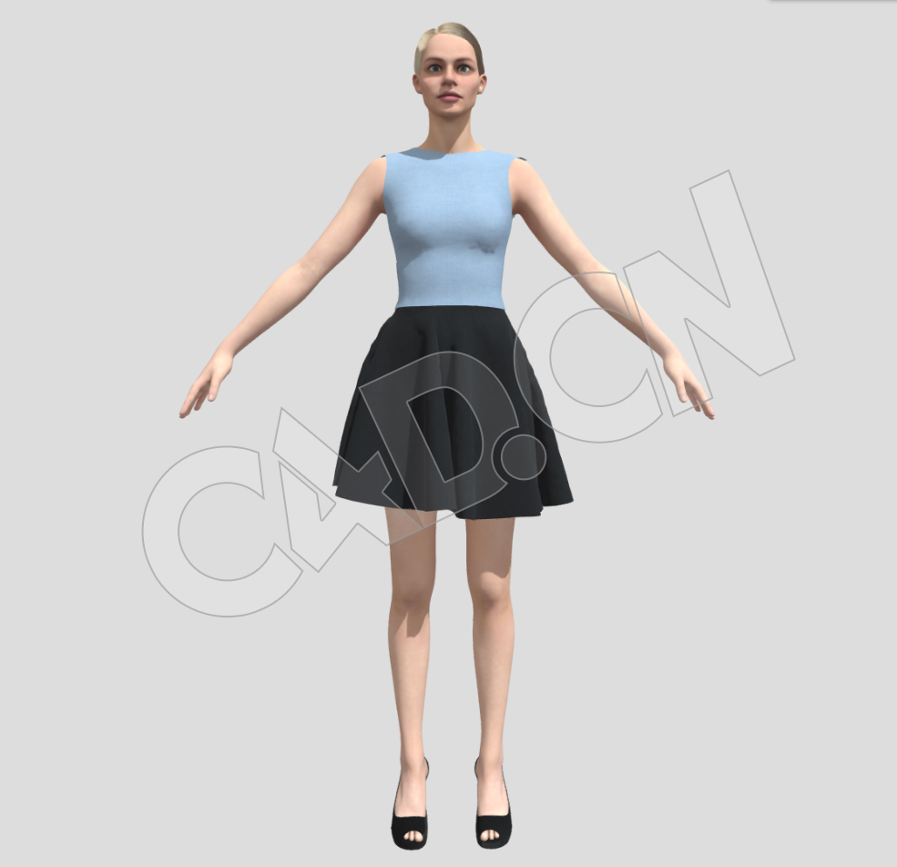 穿黑色短裙的国外女人C4D模型