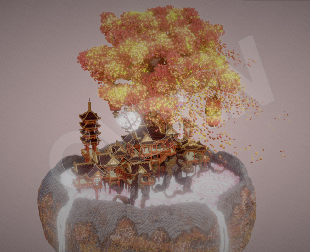 秋叶飘落中式古建像素模型C4D模型 - C4D之家 - 68.jpg