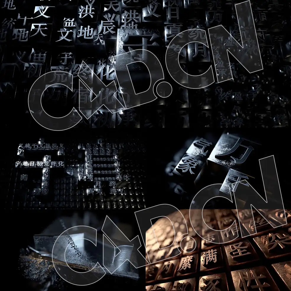 C4D ARNOLD包装片头活字印刷文字动画《守真》工程文件