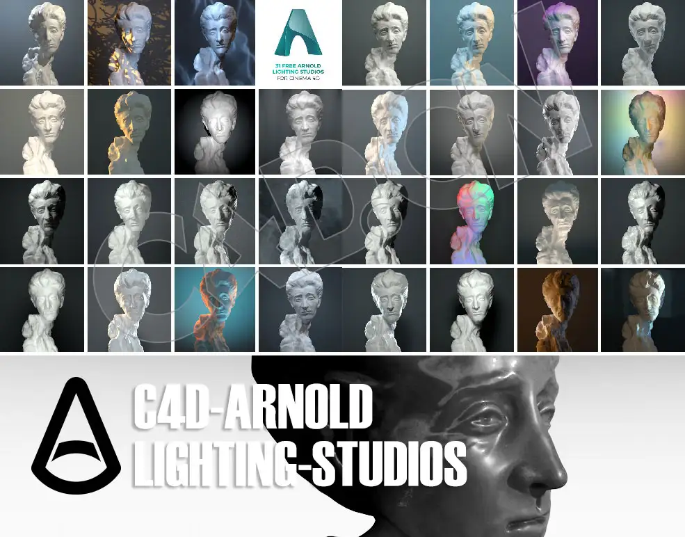 31个C4D阿诺德雕塑产品布光预设 C4D Arnold Lighting Studios