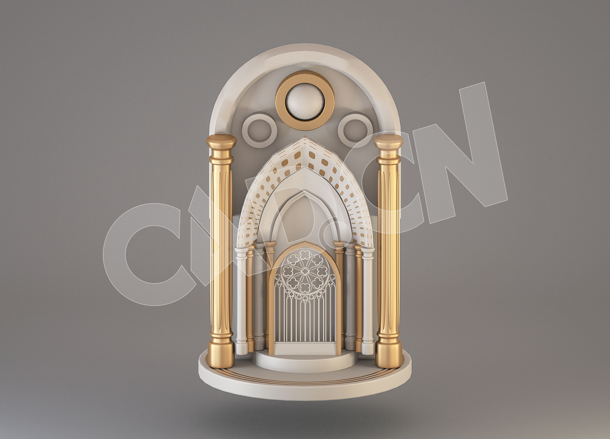 C4D电商工程卡通金色罗马柱建筑工程模型