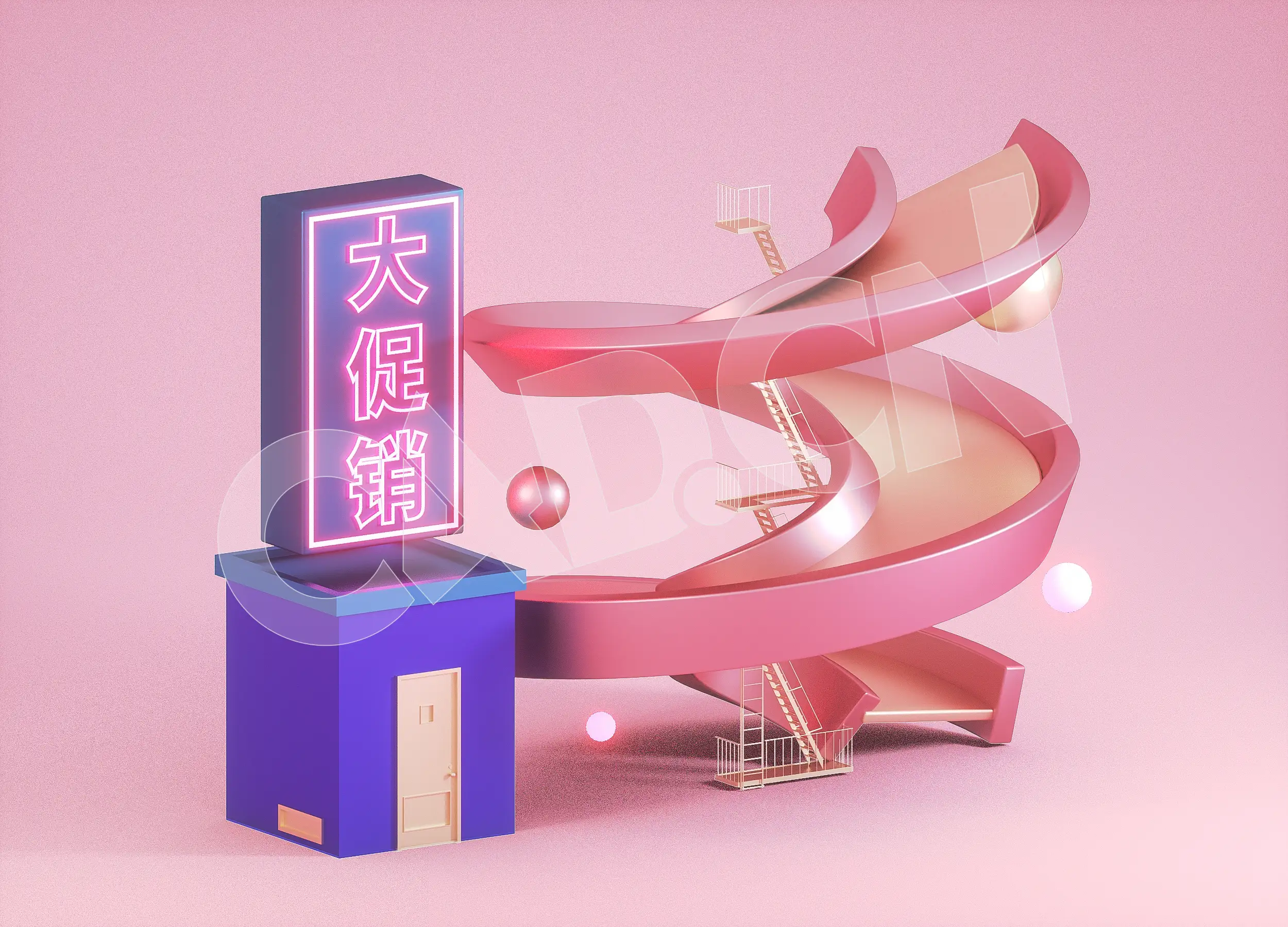 粉红色卡通旋转滑梯C4D电商产品促销广告设计立体元素 - C4D之家 - 10.jpg