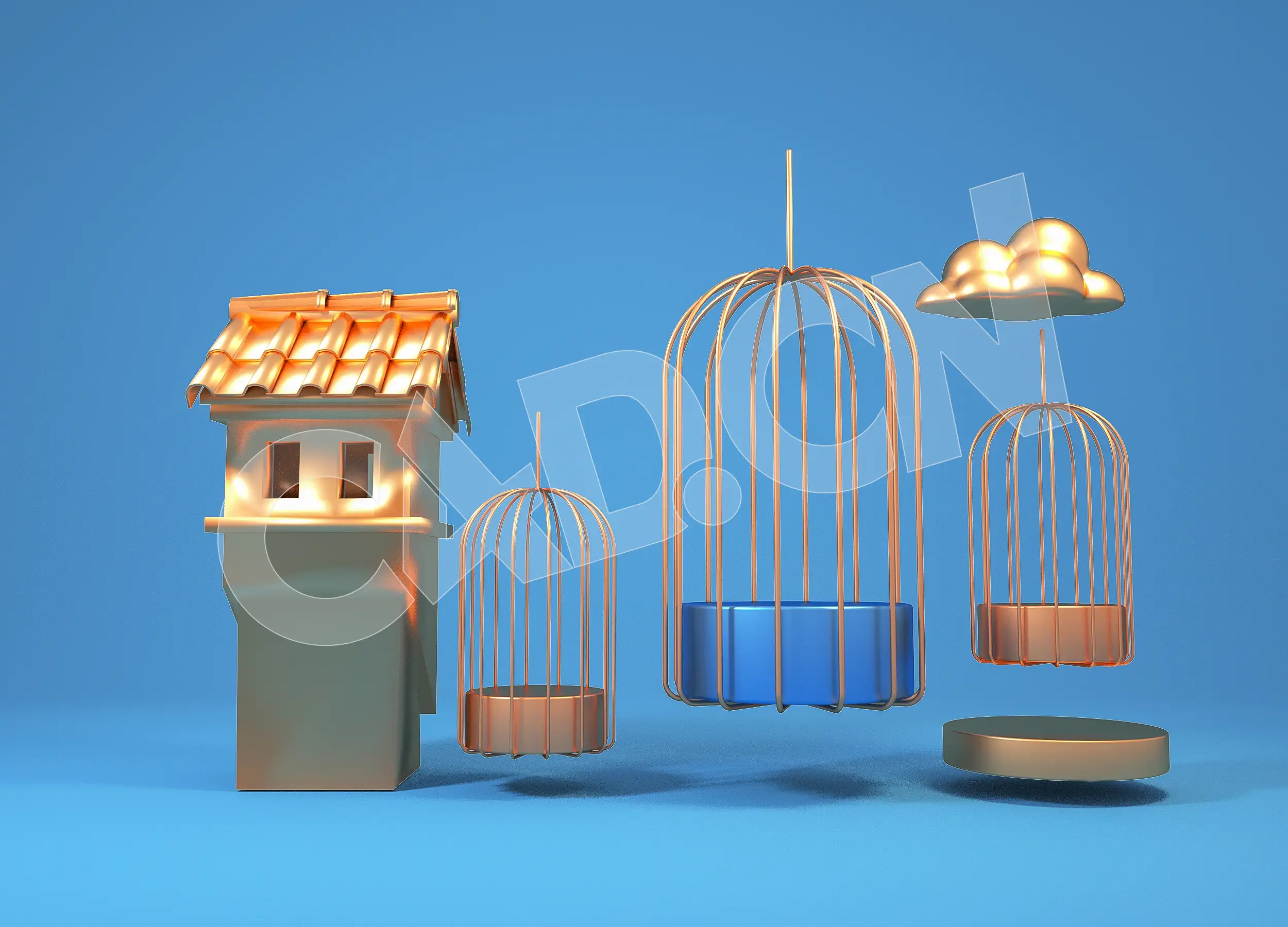 卡通房子云朵鸟笼C4D三维立体模型元素 - C4D之家 - 15.jpg