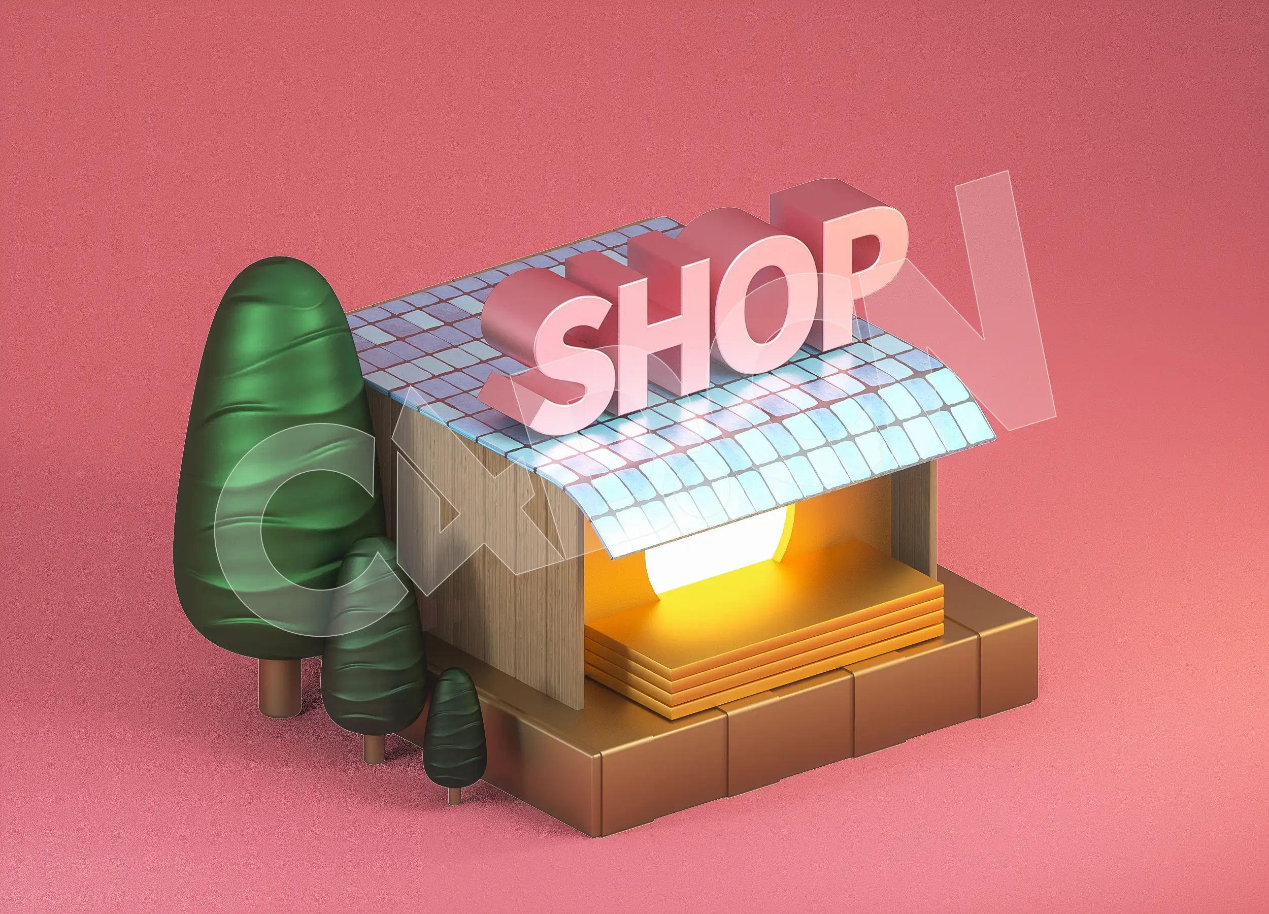 卡通商店小卖部C4D模型