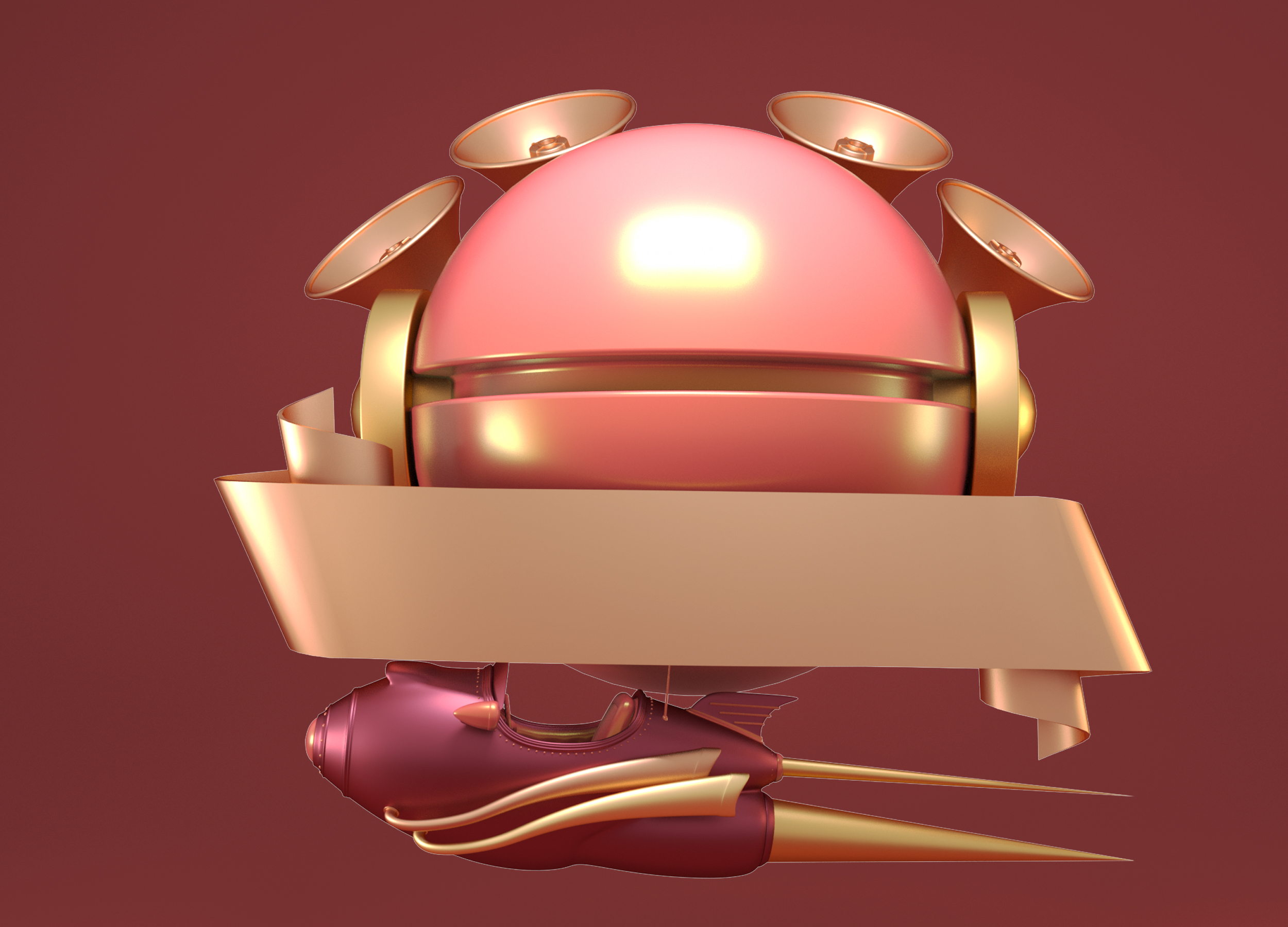 C4D卡通火箭彩带文字背景3D立体模型