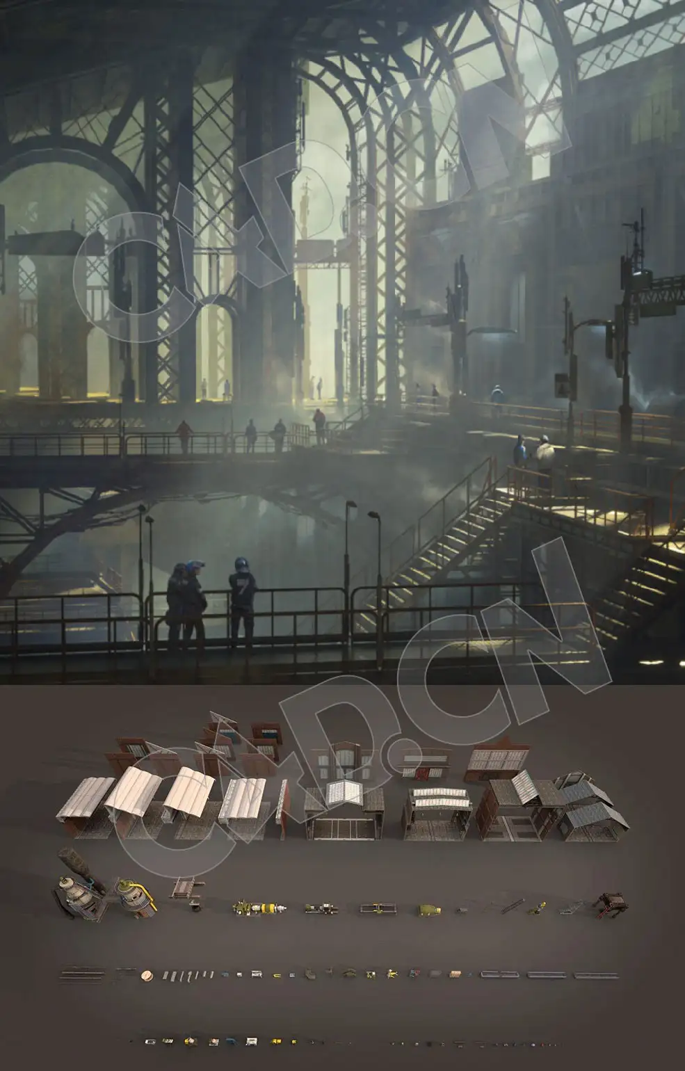 科幻厂房机械设备C4D模型 Kitbash3D Props – Machinery
