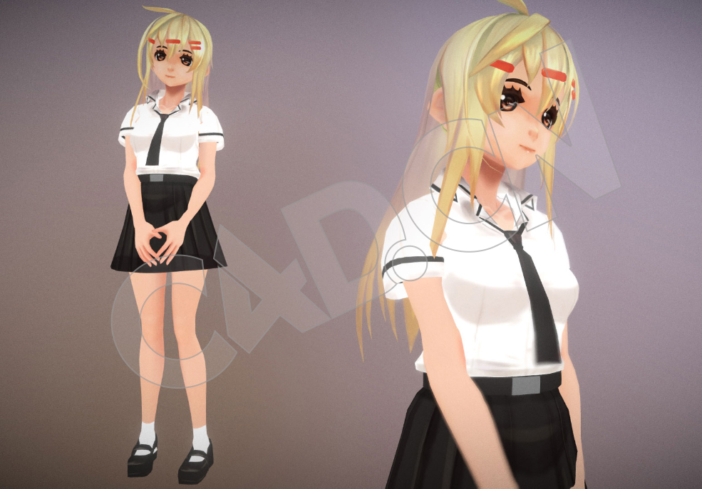 黄发卡通日本动漫人物女学生C4D模型 - C4D之家 - 11.jpg