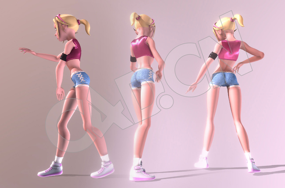 跳舞健身的女孩卡通人物C4D模型(包含骨骼绑定动画)