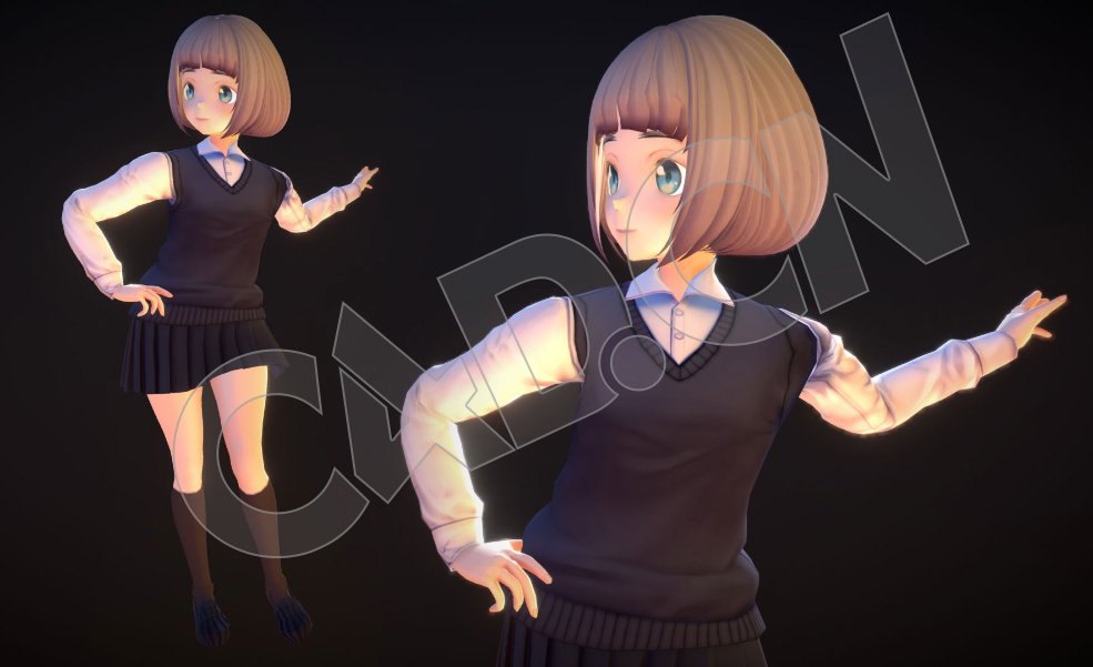 短发女学生动漫人物C4D模型 - C4D之家 - 15.jpg