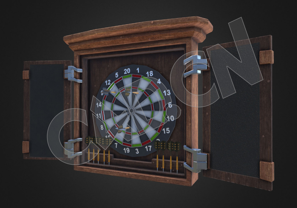 复古飞镖靶木箱飞镖盘C4D模型 DartSet - C4D之家 - 20.jpg