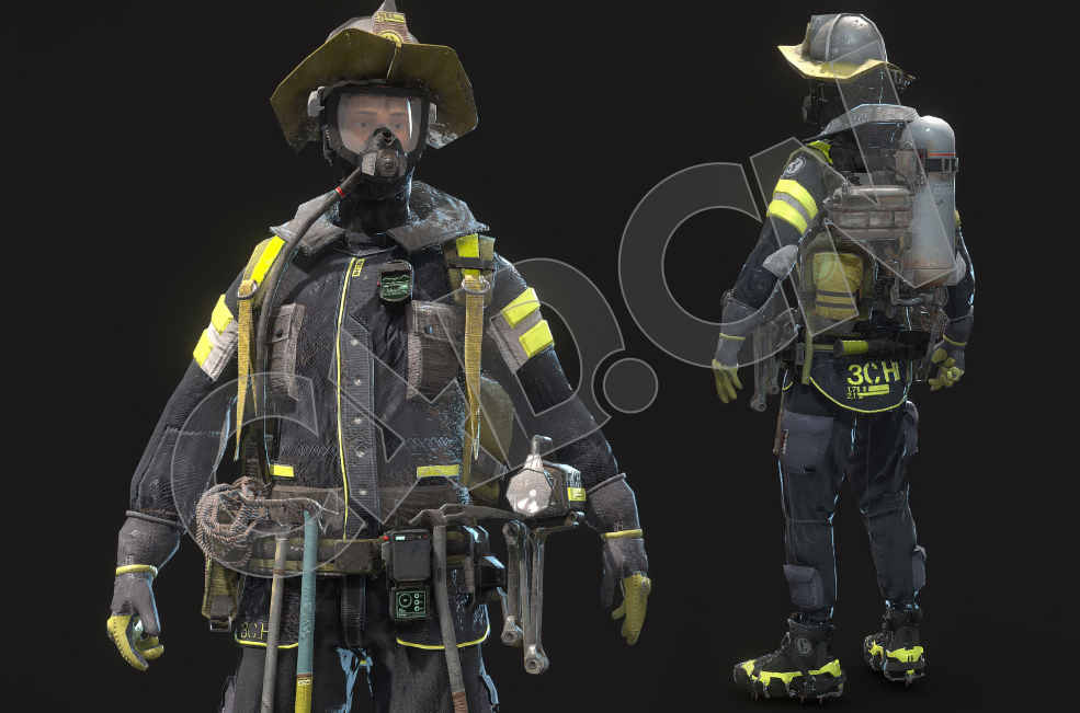 全幅武装的国外救援人员消防员人物C4D模型 Firefighter - C4D之家 - 28.jpg