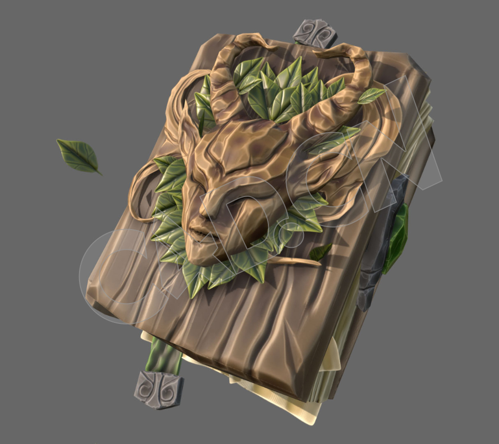 低面魔幻森林人头树叶装饰书本C4D模型