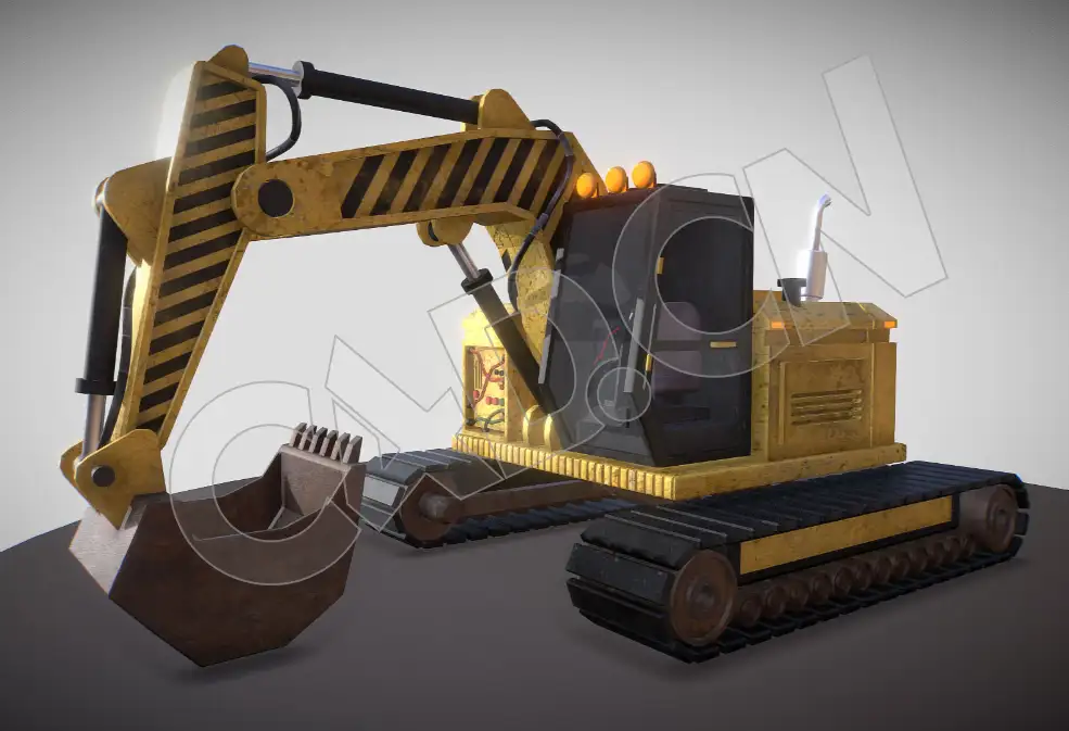 C4D生锈挖掘机重型工程机械低模模型 excavating machinery