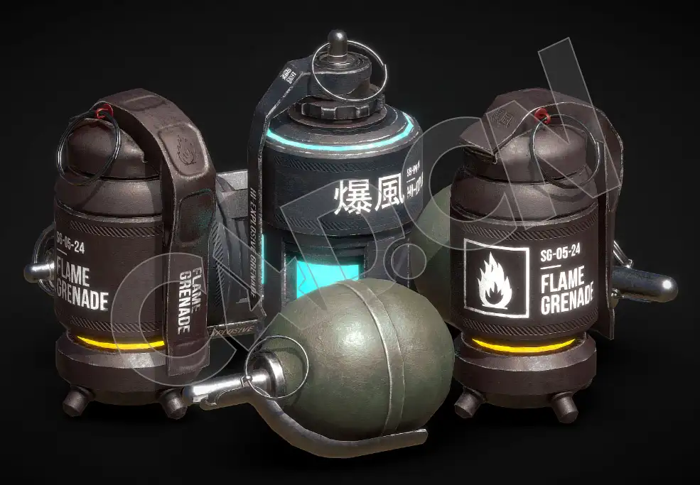 现代武器模型手榴弹等离子手雷火焰AP手榴弹C4D模型