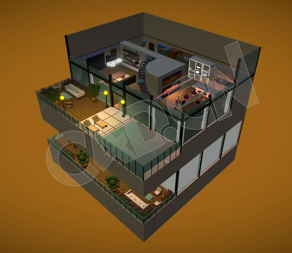 三层开放式露天别墅卡通建筑房子C4D模型 - C4D之家 - 67-1.jpg