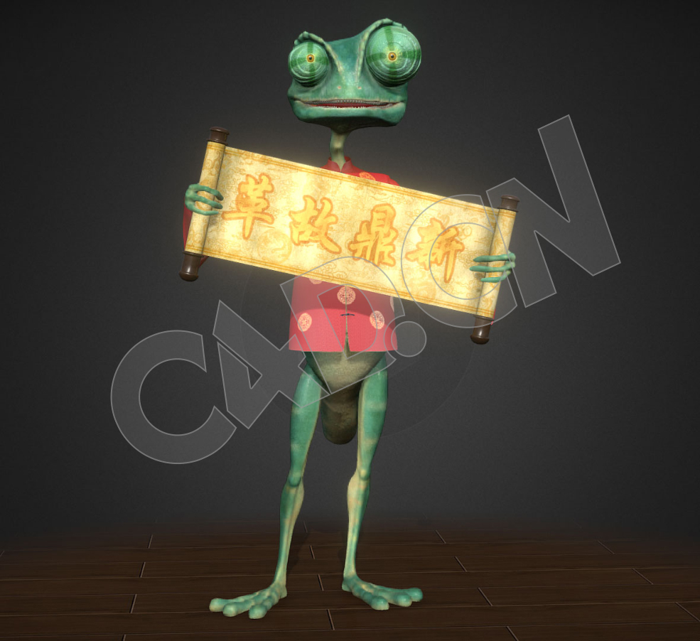 动画角色兰戈蜥蜴变色龙手拿卷轴春联恭贺新年C4D模型 - C4D之家 - 69.jpg