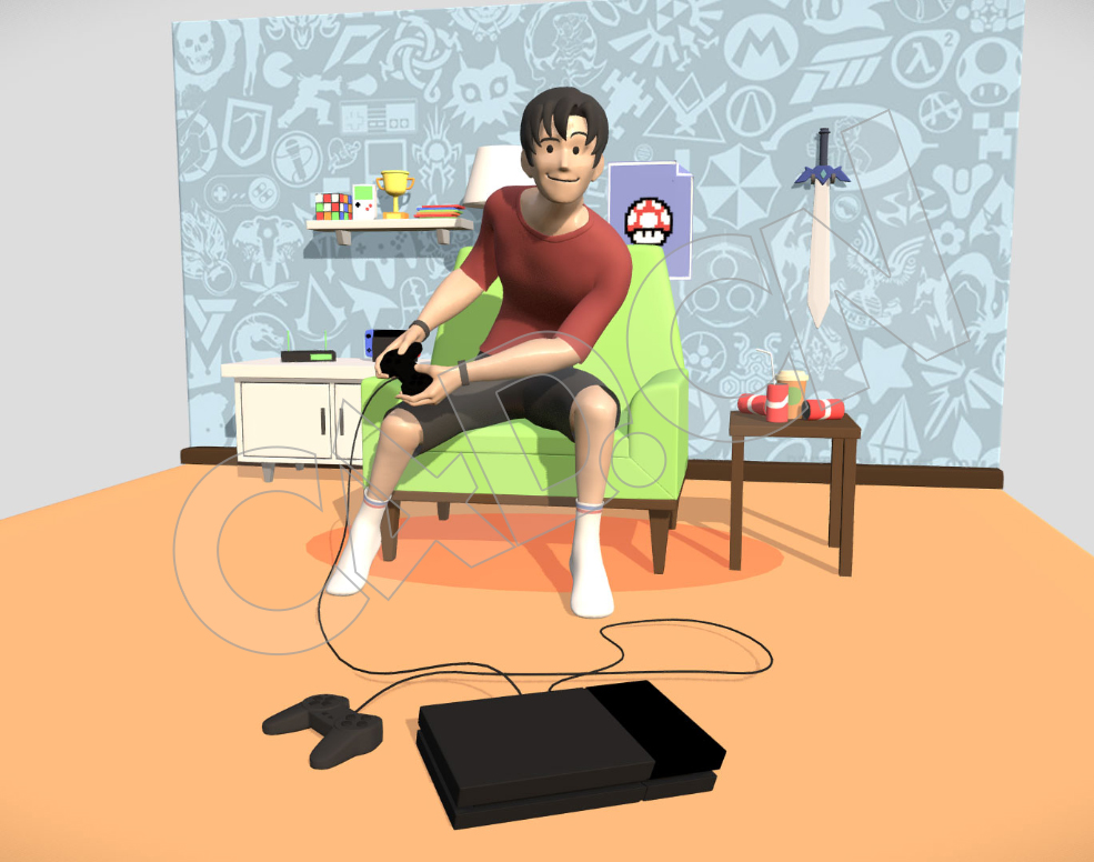 坐在沙发上打游戏的男孩卡通人物C4D模型 - C4D之家 - 71.jpg