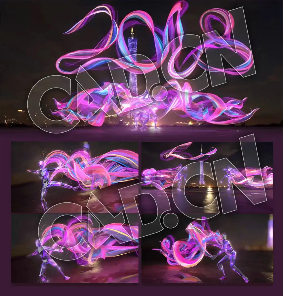 C4D卡通人物跳舞发光彩带动画工程文件
