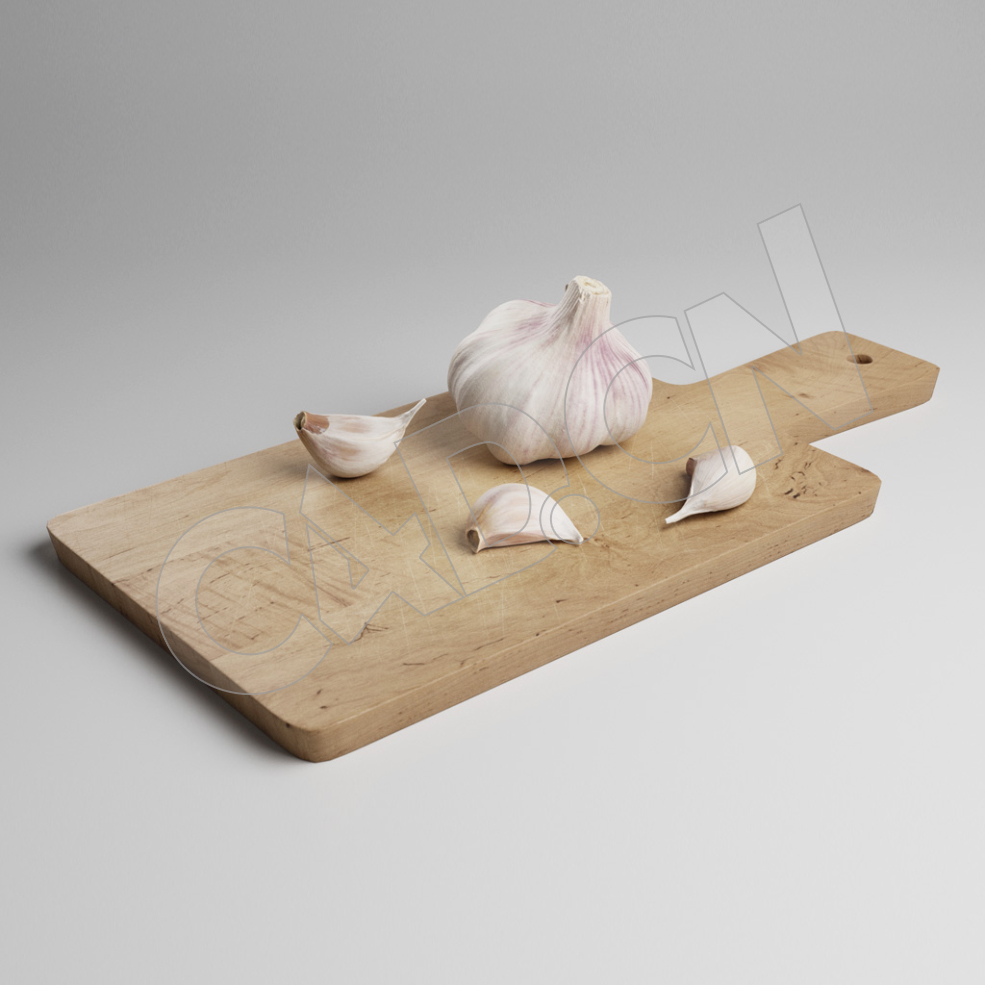 C4D木菜板上的大蒜模型 Garlic