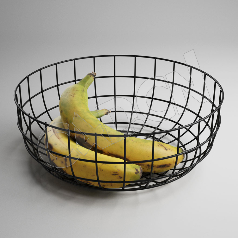 C4D铁筐里的香蕉水果模型 Banana