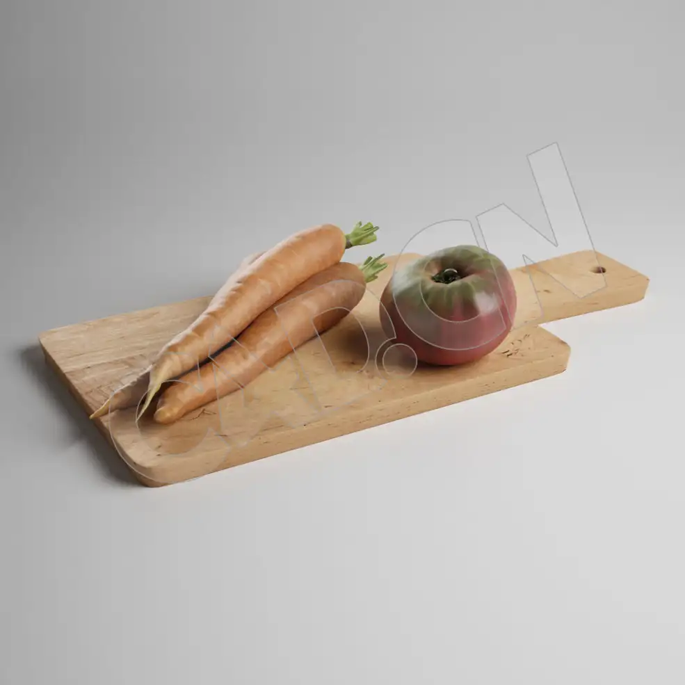 C4D菜板上的胡萝卜西红柿蔬菜模型 Carrots