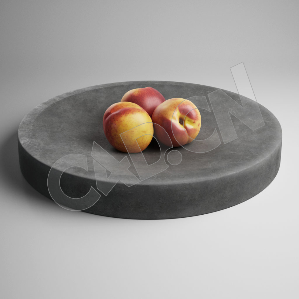 C4D石头盘子里的红桃子模型 Peach