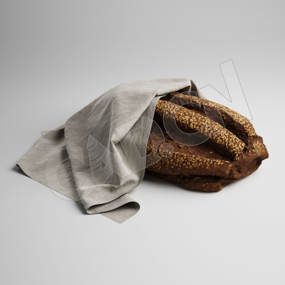 C4D餐布遮盖的芝麻面包模型 Bread