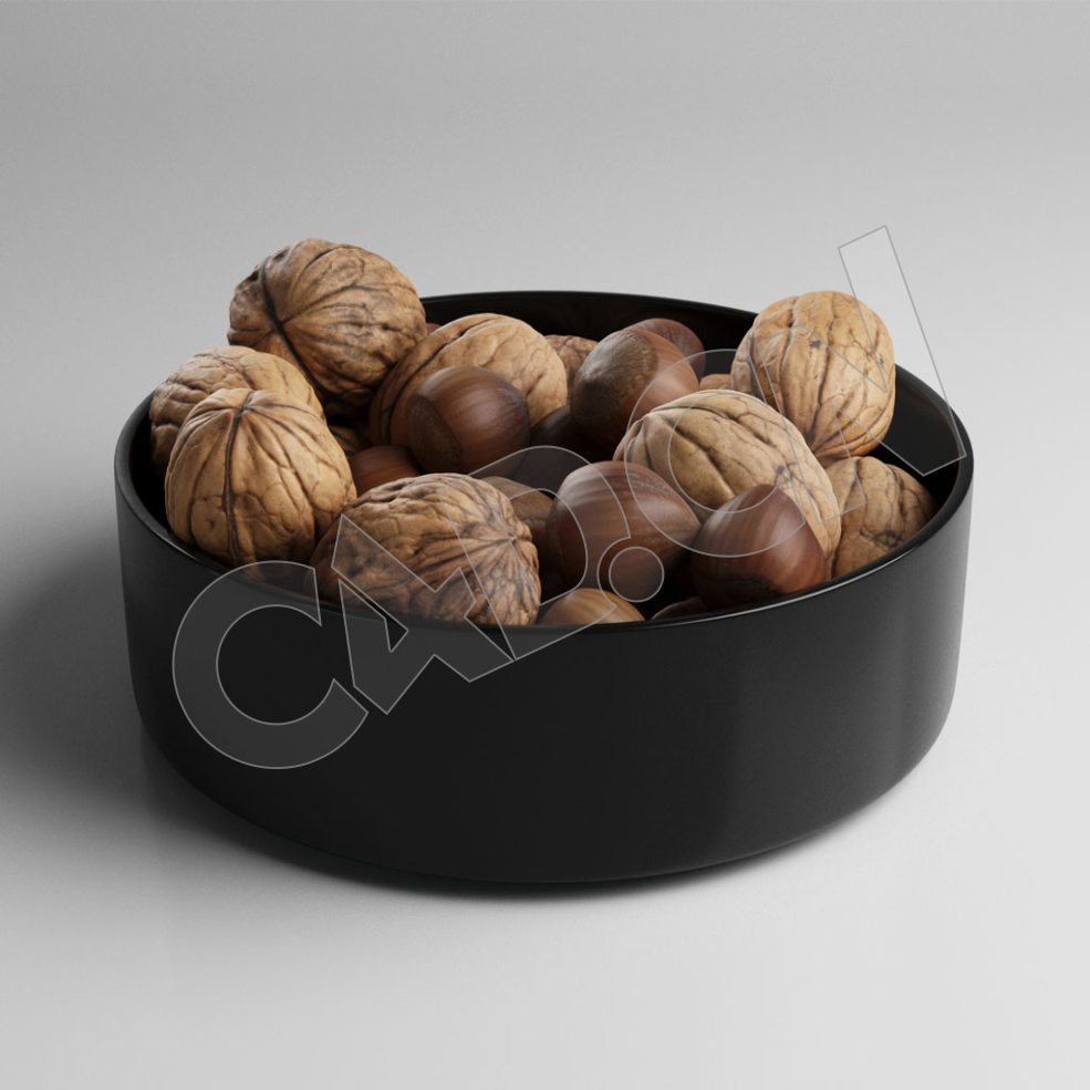 C4D一盆坚果模型干核桃榛子模型 Nuts