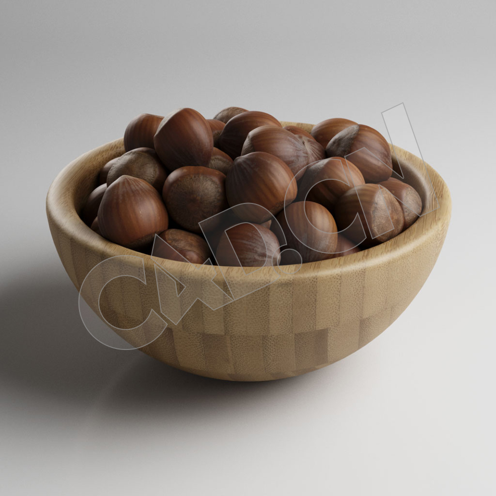C4D木碗里的榛子坚果模型 Nuts