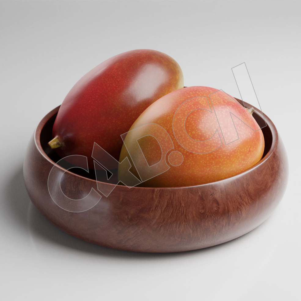 C4D木盘里的红色芒果水果模型 Mango