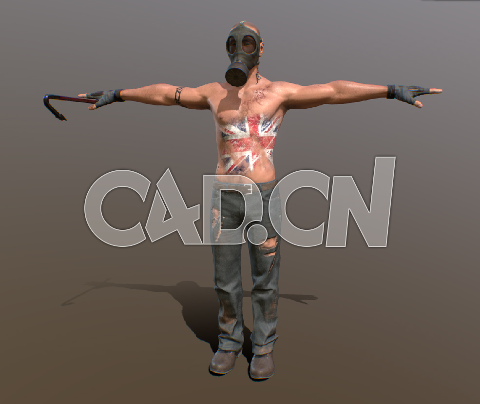 C4D头戴防毒面罩上身裸体的外国人模型（含骨骼绑定）