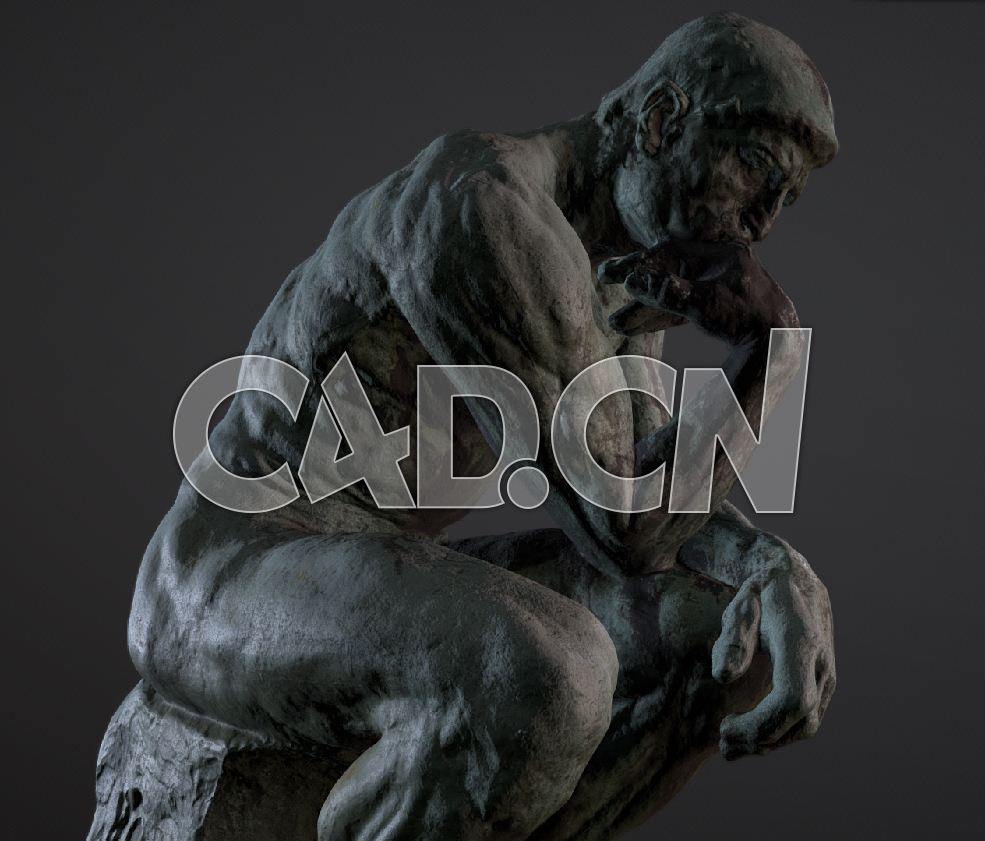 C4D低头沉思的男性雕塑模型 Rodin Thinker