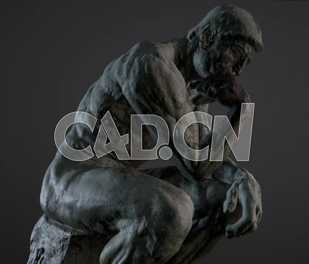 C4D低头沉思的男性雕塑模型 Rodin Thinker