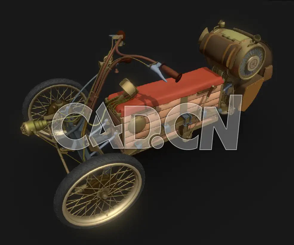 C4D蒸汽朋克复古三轮汽车模型 HW06 3 Trike
