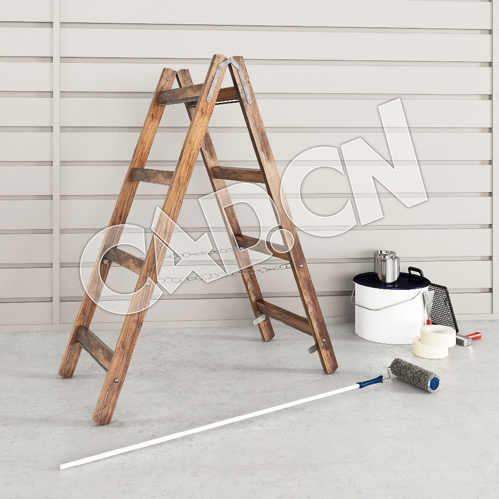 C4D家装维修工具模型人字梯油漆滚筒模型