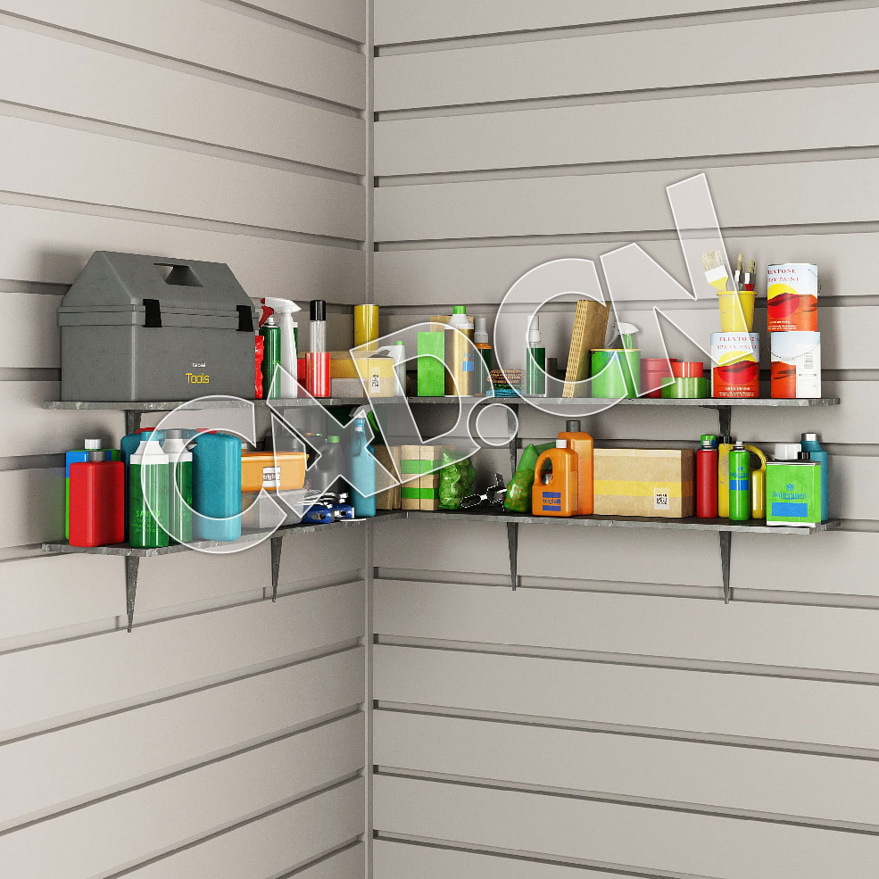 C4D壁挂式双层货架模型