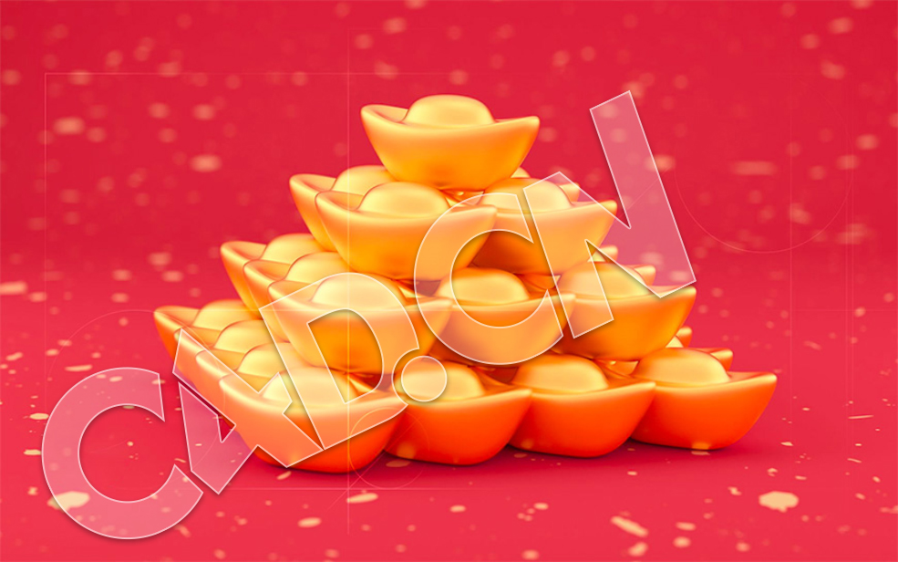 财源滚滚来新年金元宝C4D模型