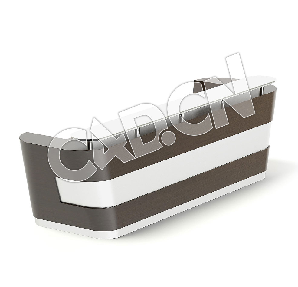 C4D公司前台时尚接待台模型 Wooden and Metal Reception Desk 3D Model