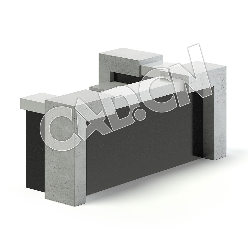 C4D企业前台接待台模型 Black and Grey Reception Desk 3D Model