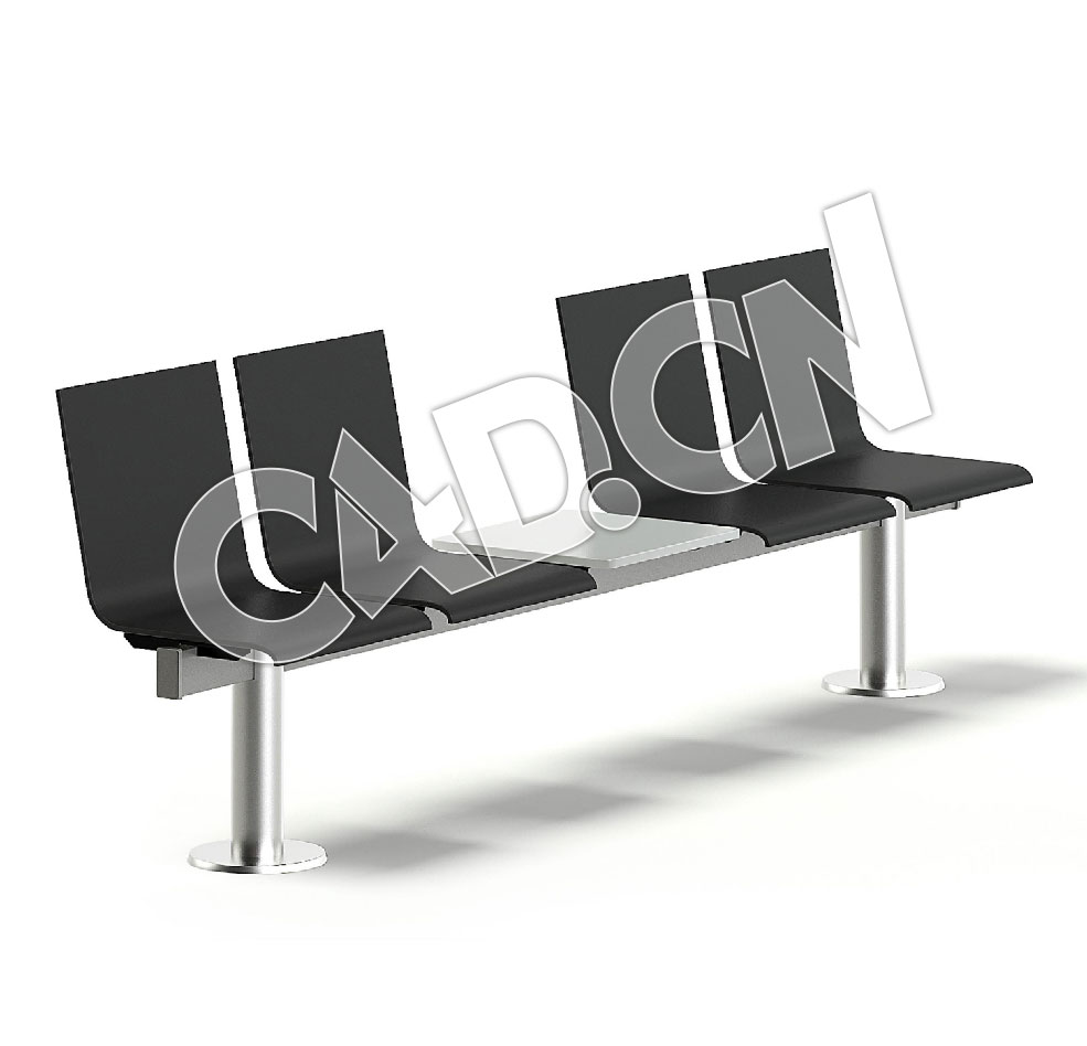 C4D黑色连接等候椅模型 Black Waiting Chairs 3D Model