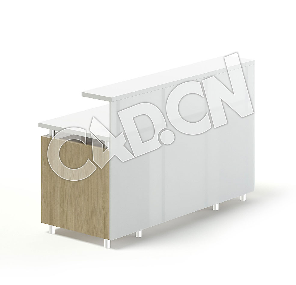 C4D公司前台接待桌接待台模型 White and Wooden Reception Desk 3D Model