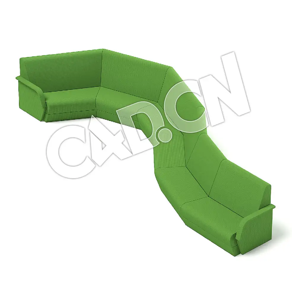 C4D弯曲形状多人沙发绿色等候沙发模型 Green Waiting Sofa 3D Model