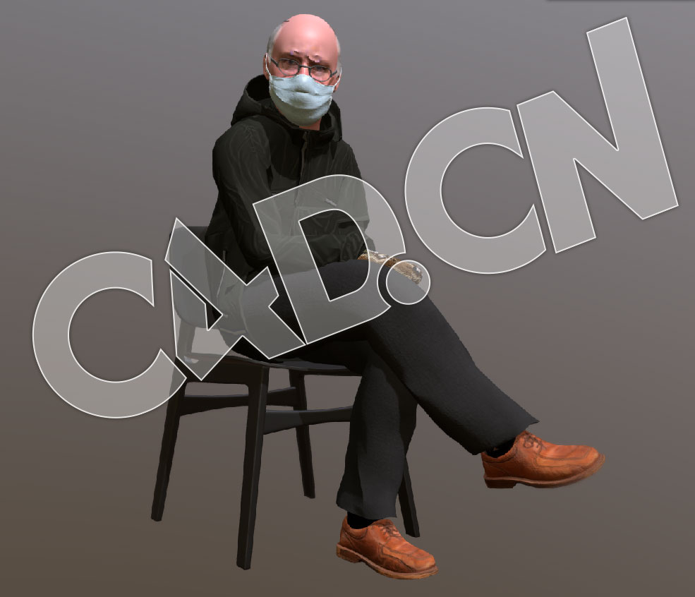 C4D坐椅子上翘腿戴口罩的国外男人模型