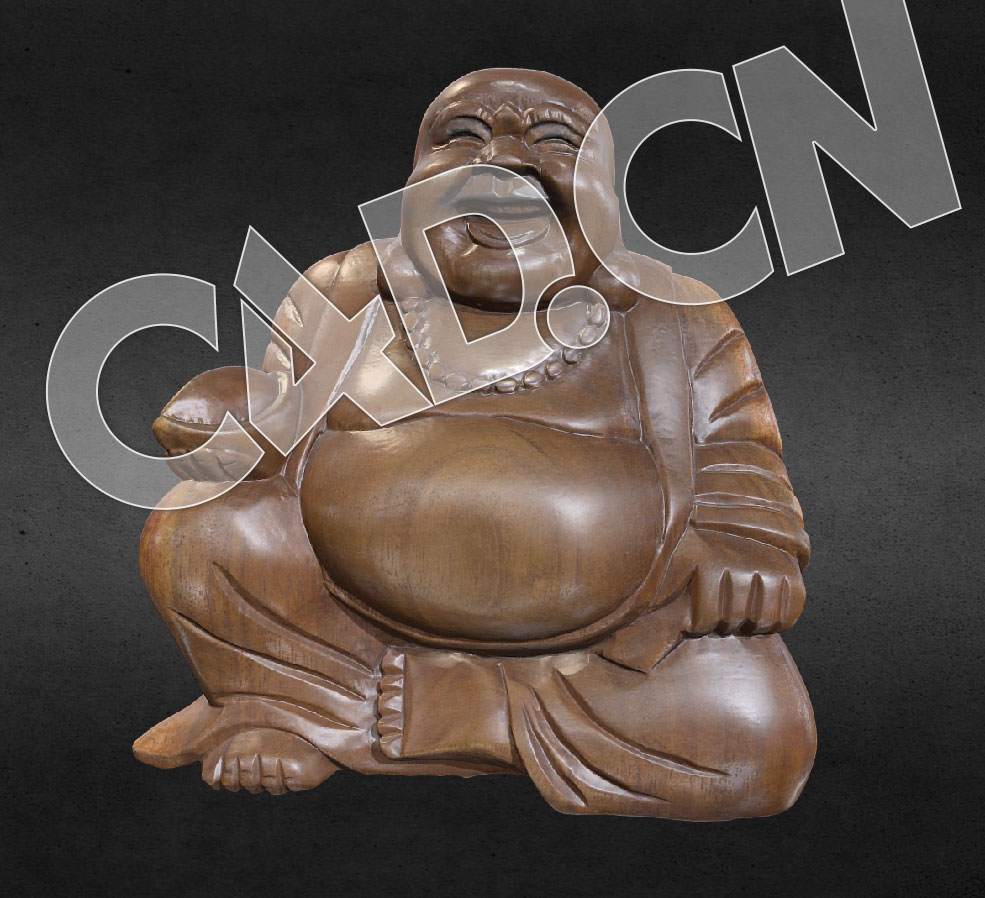 C4D弥勒佛木雕塑像模型 Laughing Sitting Buddha
