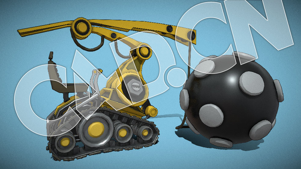 C4D低面卡通吊车能量球模型