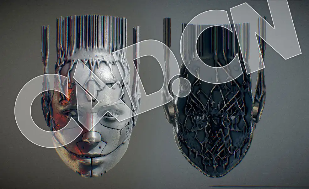 C4D金属裂痕面具模型