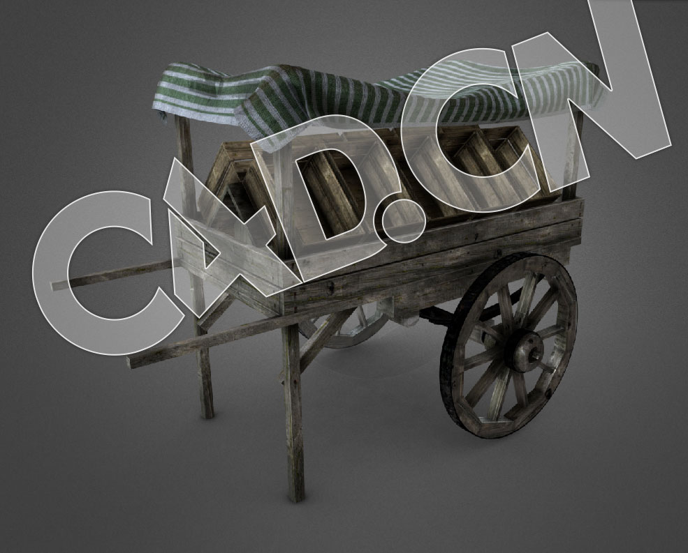 C4D古代卖水果木轮车模型 Old Cart
