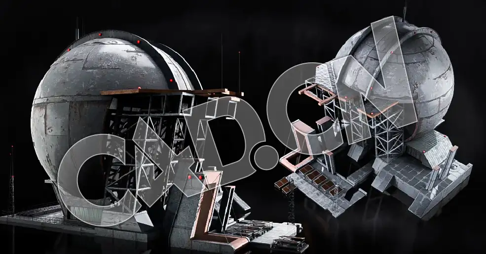 C4D圆球形金属基地蒸汽朋克建筑模型 KB3D_HEM_BldgMD_G_grp